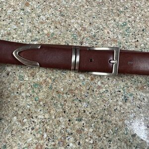 Men's Brown Leather Belt size 34 Silver Buckle